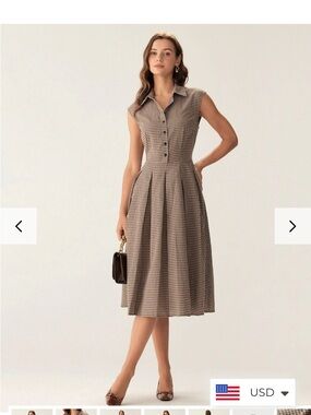 RIHOAS Brown Houndstooth Collared Midi Dress